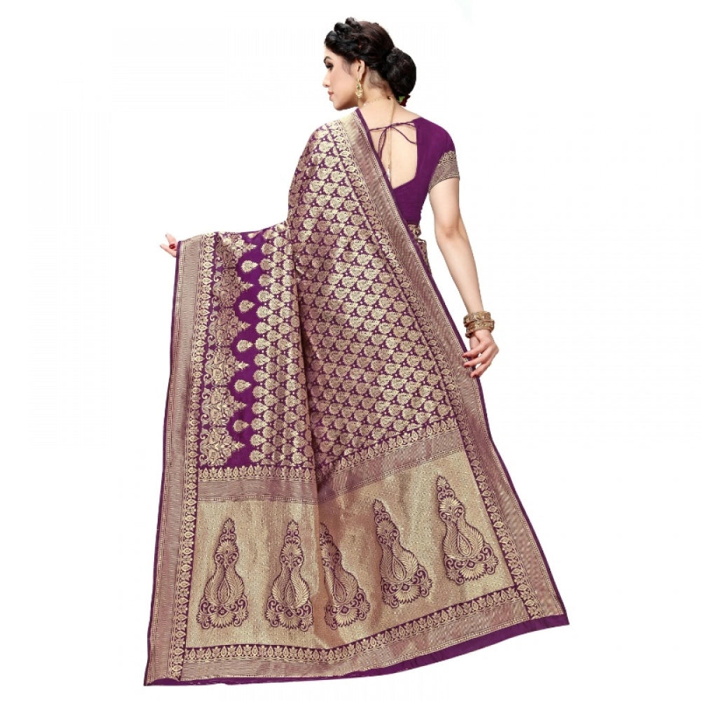 Generic Women's Jacquard Silk Kanjivaram Jacquard Silk Saree With Blouse (Jamli, 5-6 Mtrs) - Noble Nook