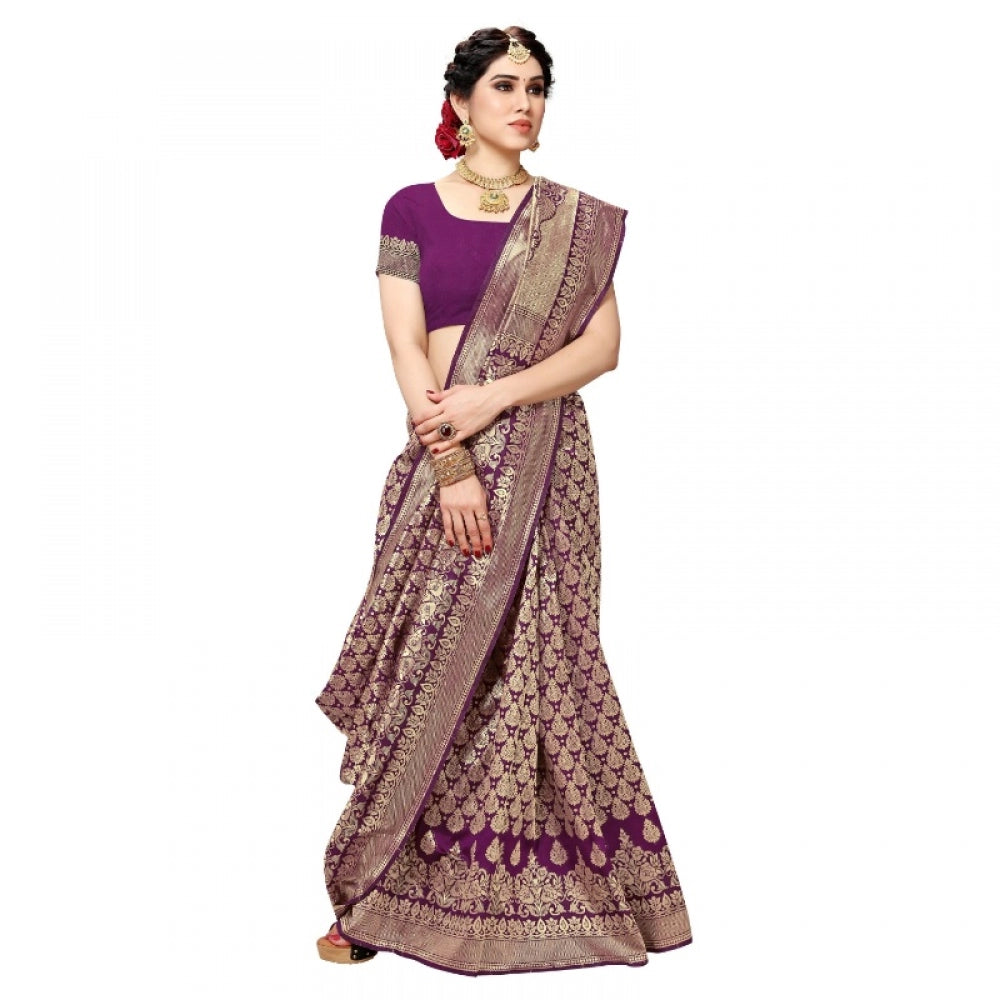 Generic Women's Jacquard Silk Kanjivaram Jacquard Silk Saree With Blouse (Jamli, 5-6 Mtrs) - Noble Nook