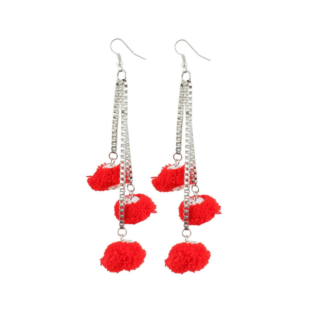 Generic Women's Alloy Hook Dangler Hanging Tassel Fashion Earring (Color: Red) - Noble Nook