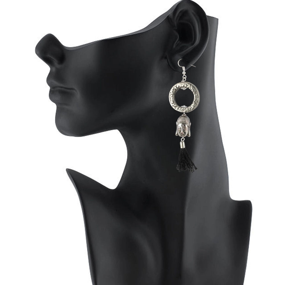 Generic Women's Oxidized Silver plated Buddha Style Earring (Color: Black) - Noble Nook