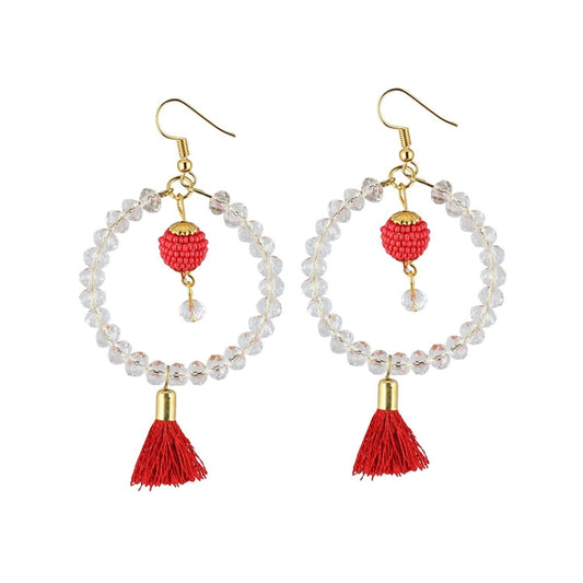 Generic Women's Alloy Hook Dangler Hanging Tassel Fashion Earring (Color: White) - Noble Nook