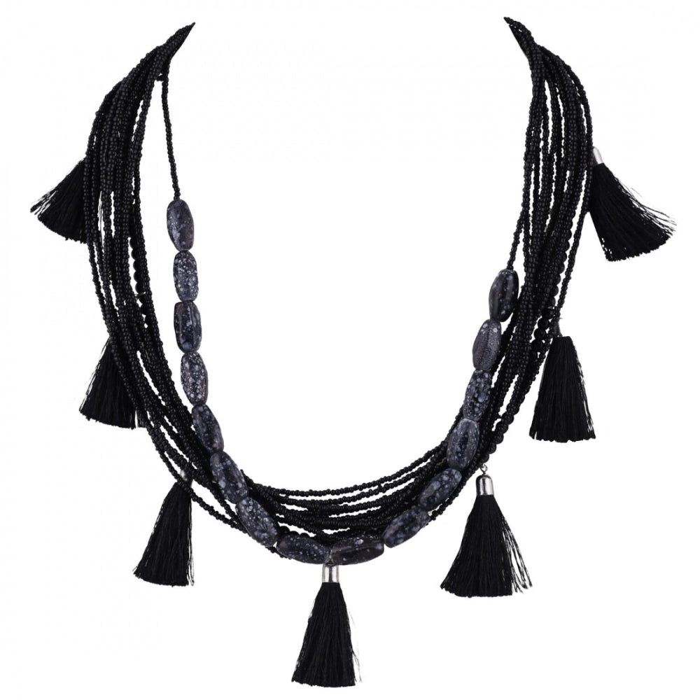 Generic Women's Designer Black Tassels Necklace (Color: Black) - Noble Nook