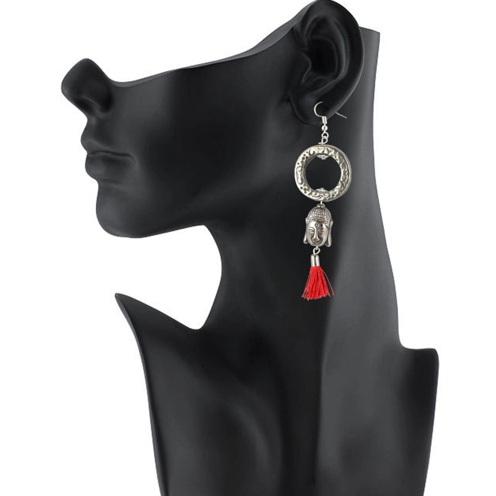 Generic Women's Oxidized Silver plated Tassel Fashion Earring (Color: Red) - Noble Nook