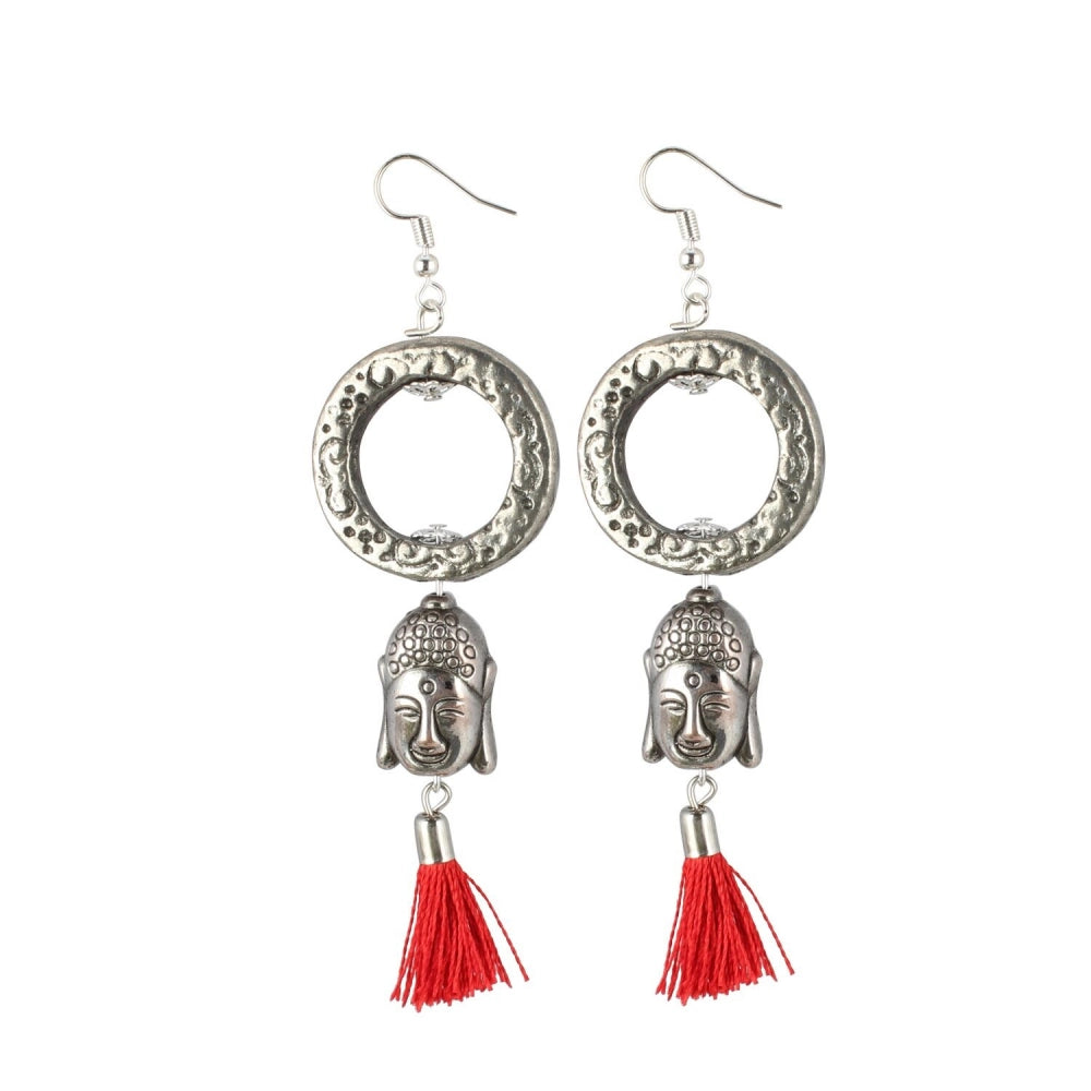 Generic Women's Oxidized Silver plated Tassel Fashion Earring (Color: Red) - Noble Nook