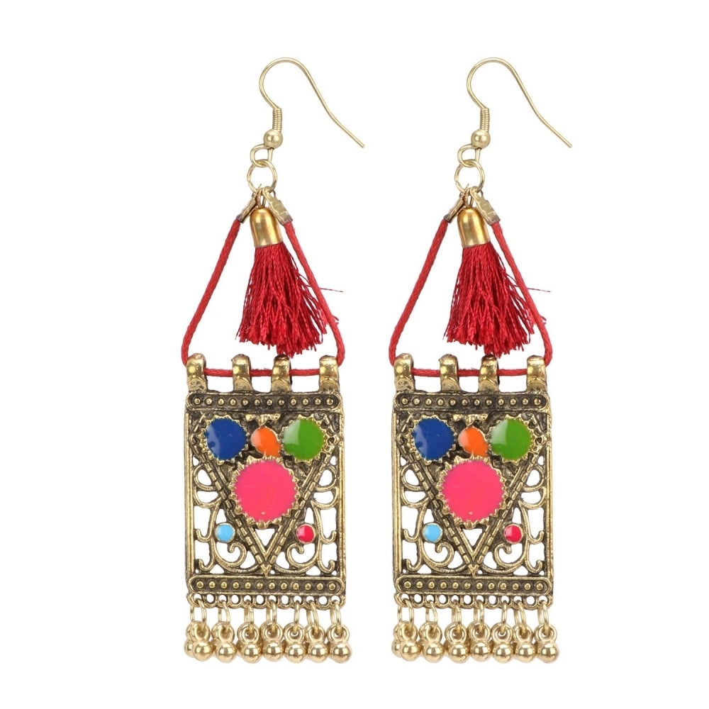 Generic Women's Oxidize Gold plated Hook Dangler Hanging Tassels Earring (Color: Multi Color) - Noble Nook