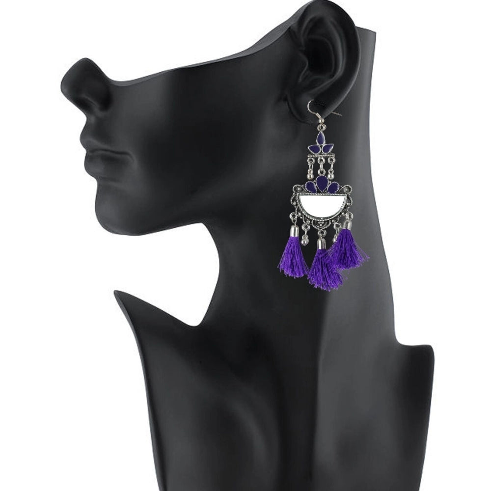 Generic Women's Silver Plated Afgani Tassel Earring (Color: Purple) - Noble Nook