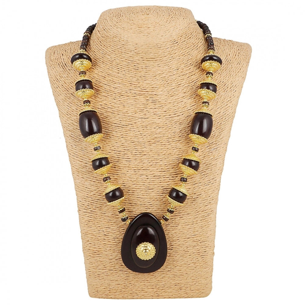 Generic Women's Designer Dark Brown and Golden Beads South Style Necklace (Color: Black) - Noble Nook