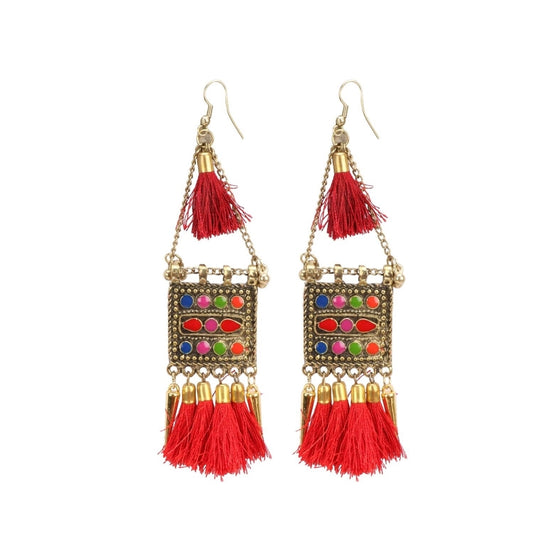 Generic Women's Oxidize Gold plated Hook Dangler Hanging Tassels Earring (Color: Multi Color) - Noble Nook