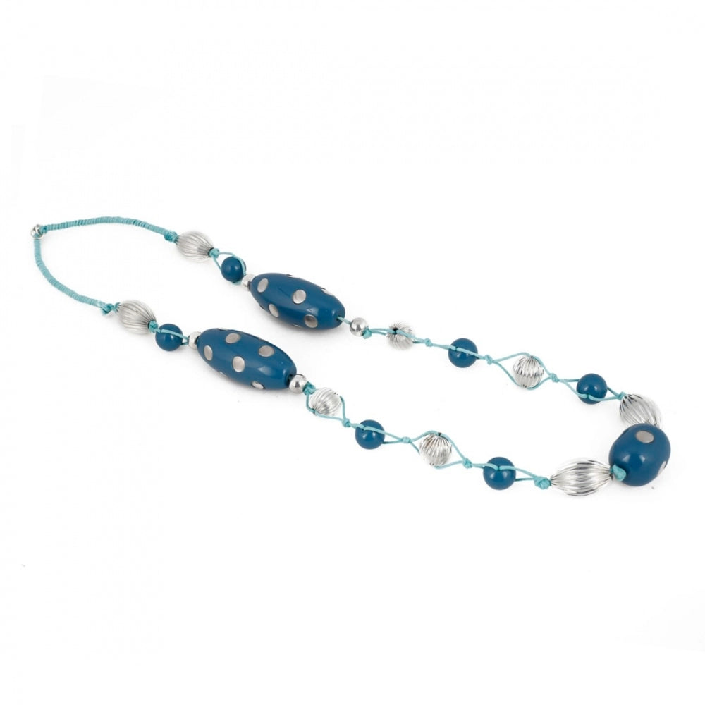 Generic Women's Stone Beads Fashion Silver Necklace (Color: Blue) - Noble Nook