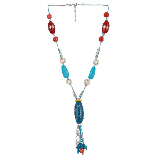 Generic Women's Stone Beads Fashion Silver Necklace (Color: Multi Color) - Noble Nook