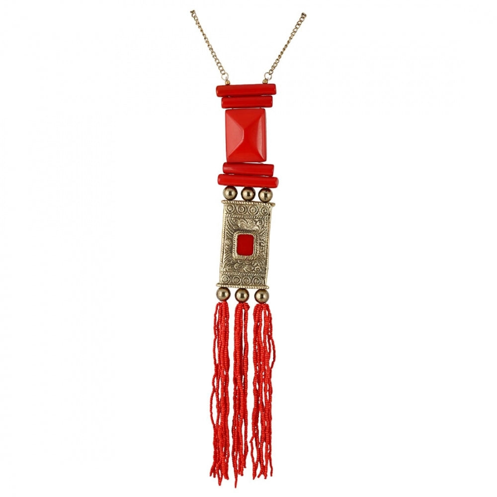 Generic Women's Red and Golden Designer Tibetan Style Beads Necklace (Color: Red) - Noble Nook