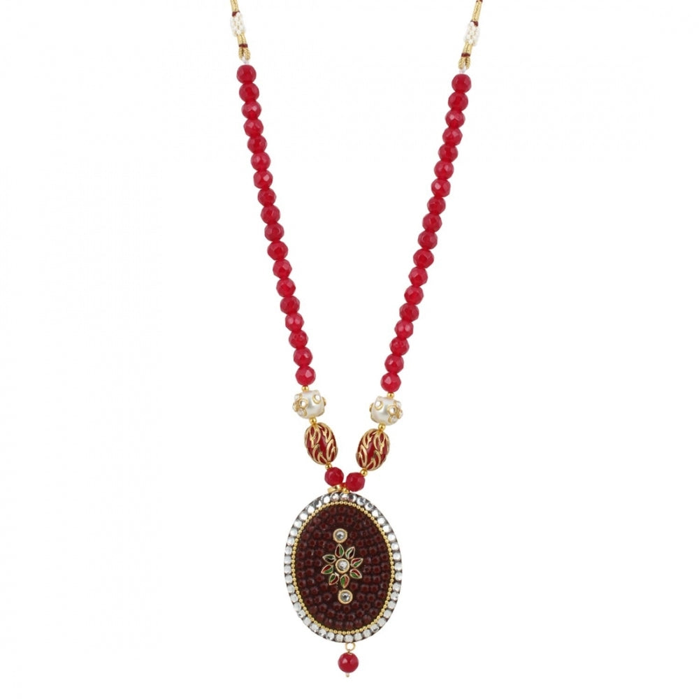 Generic Women's Stylish Maroon Golde Plated Traditional Kundan Necklace Set with Earrings (Color: Red) - Noble Nook