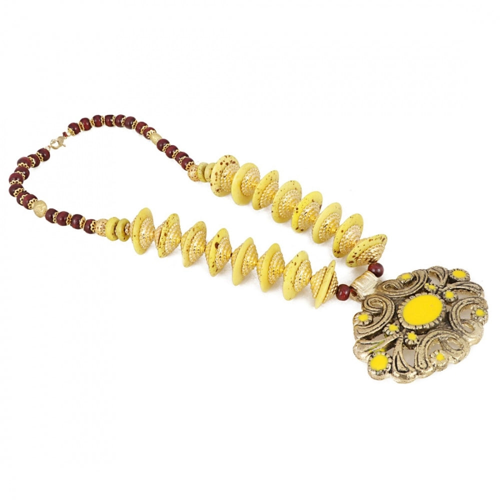 Generic Women's Designer Yellow and Golden Beads Necklace (Color: Yellow) - Noble Nook