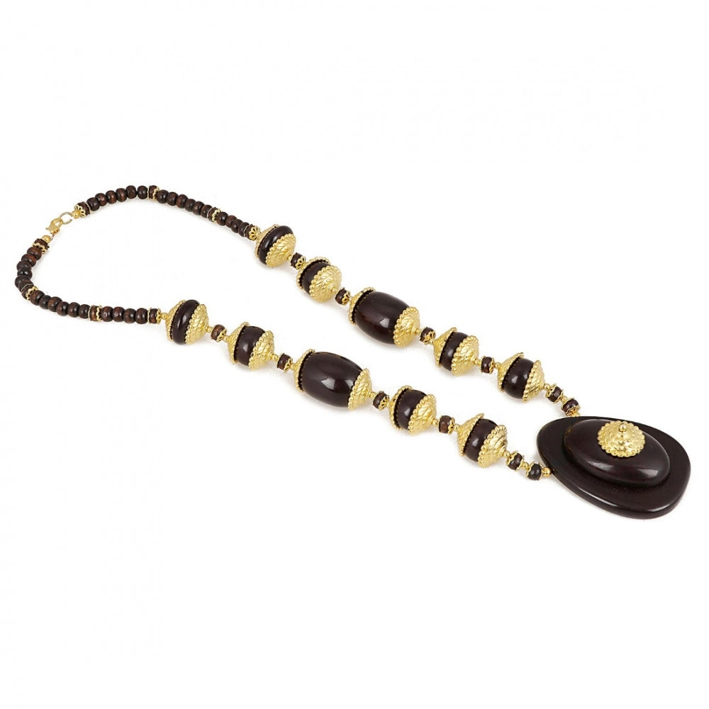 Generic Women's Designer Dark Brown and Golden Beads South Style Necklace (Color: Black) - Noble Nook