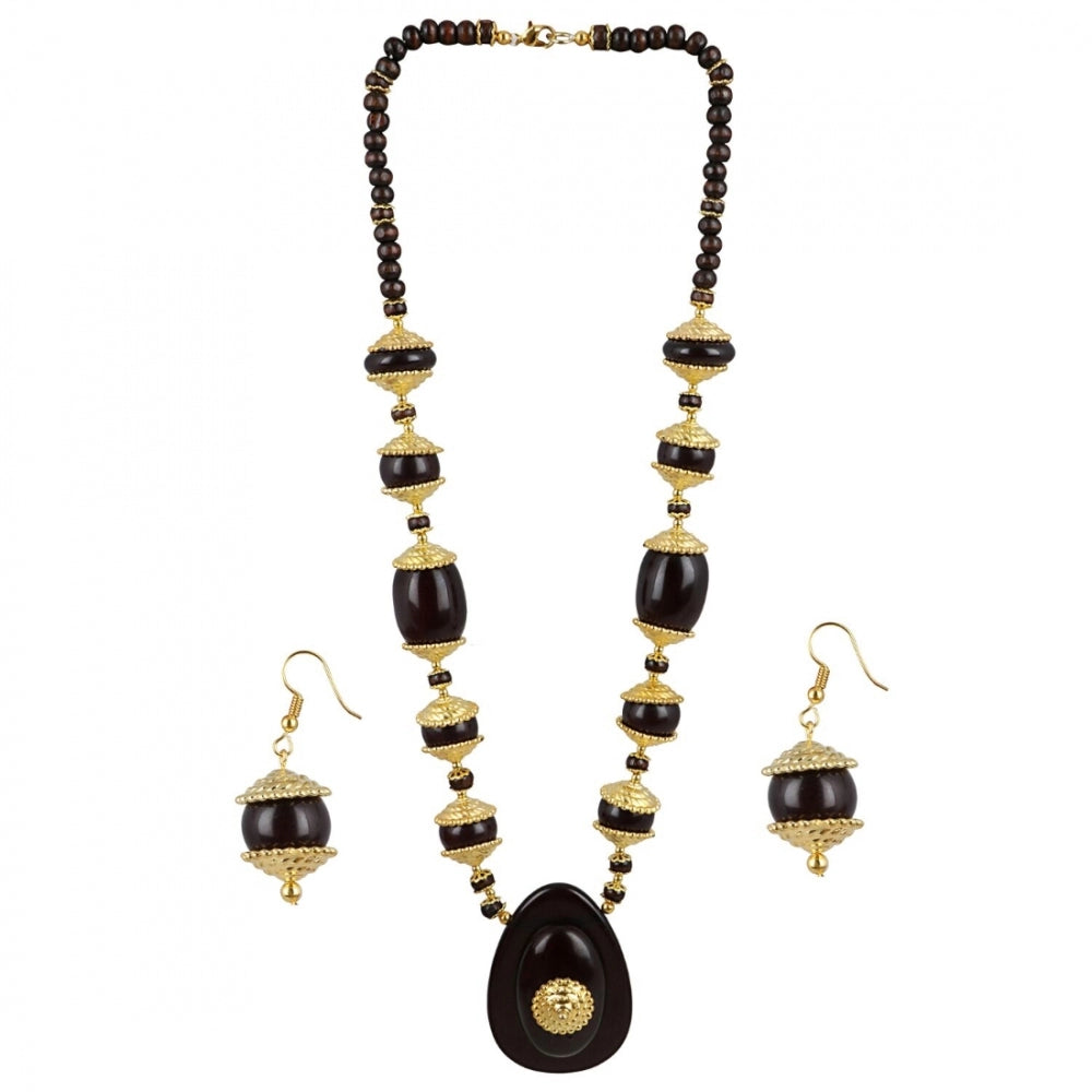 Generic Women's Designer Dark Brown and Golden Beads South Style Necklace (Color: Black) - Noble Nook