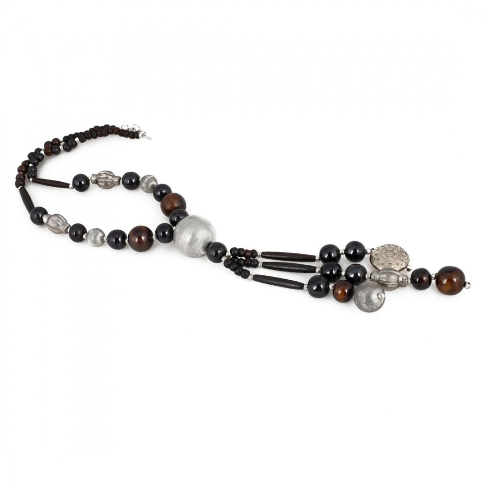 Generic Women's Stone Beads Fashion Silver Necklace (Color: Black) - Noble Nook