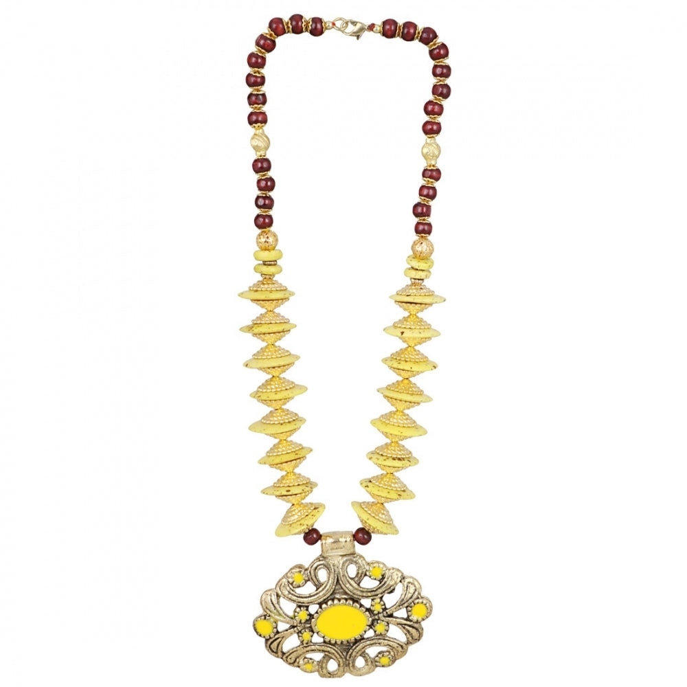 Generic Women's Designer Yellow and Golden Beads Necklace (Color: Yellow) - Noble Nook