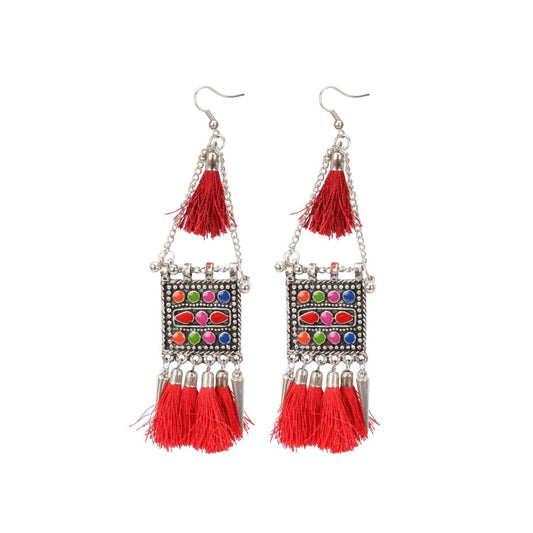 Generic Women's Oxidize Gold plated Hook Dangler Hanging Tassels Earring (Color: Multi Color) - Noble Nook