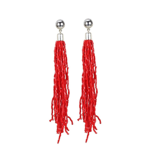 Generic Women's Alloy, Beads Hook Dangler Hanging Earring (Color: Red) - Noble Nook