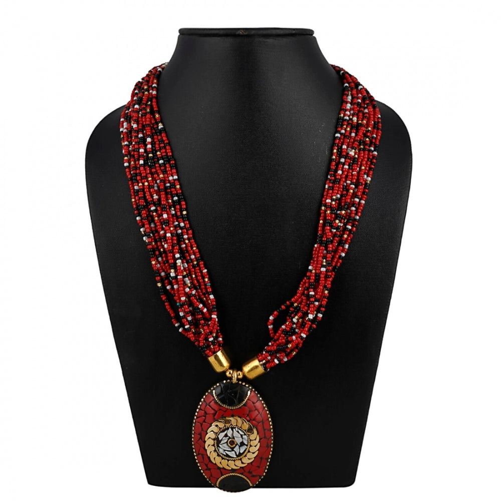 Generic Women's Multicolor Tibetan Style Beads Necklace (Color: Red) - Noble Nook