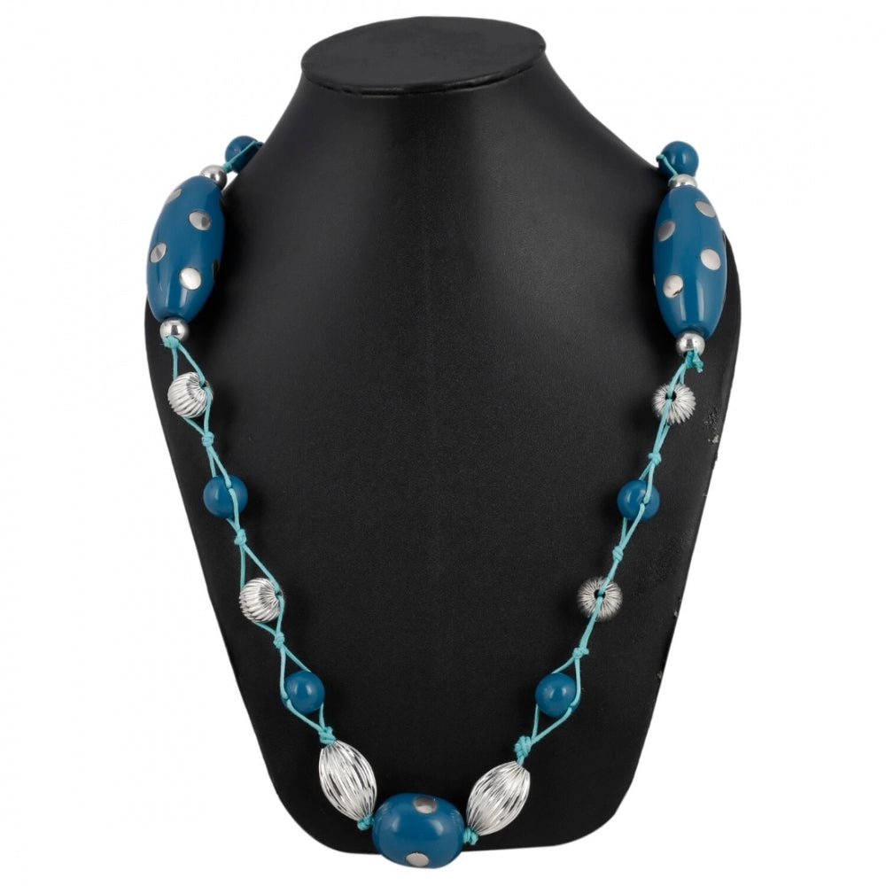 Generic Women's Stone Beads Fashion Silver Necklace (Color: Blue) - Noble Nook