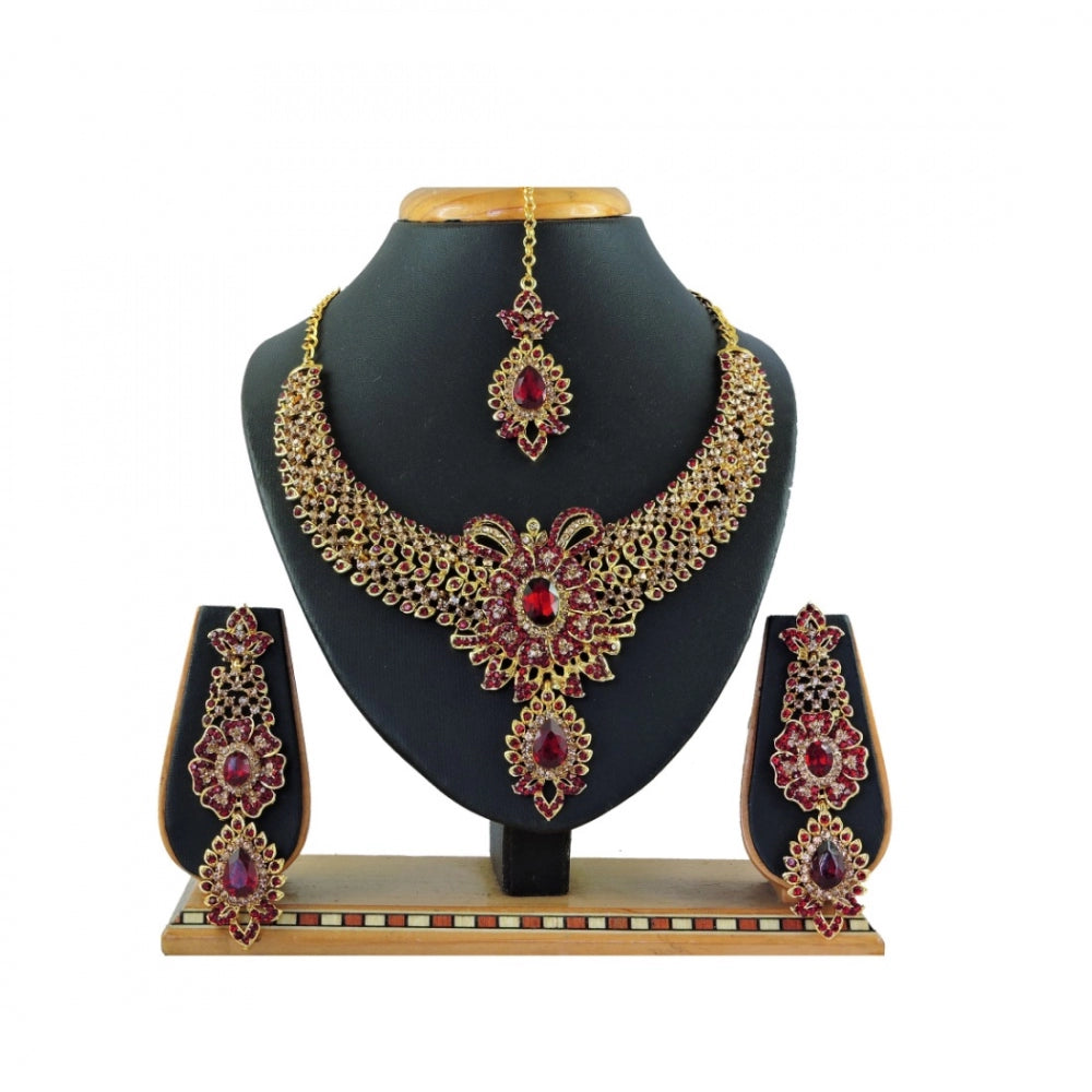 Generic Women's Alloy Necklace set (Maroon) - Noble Nook