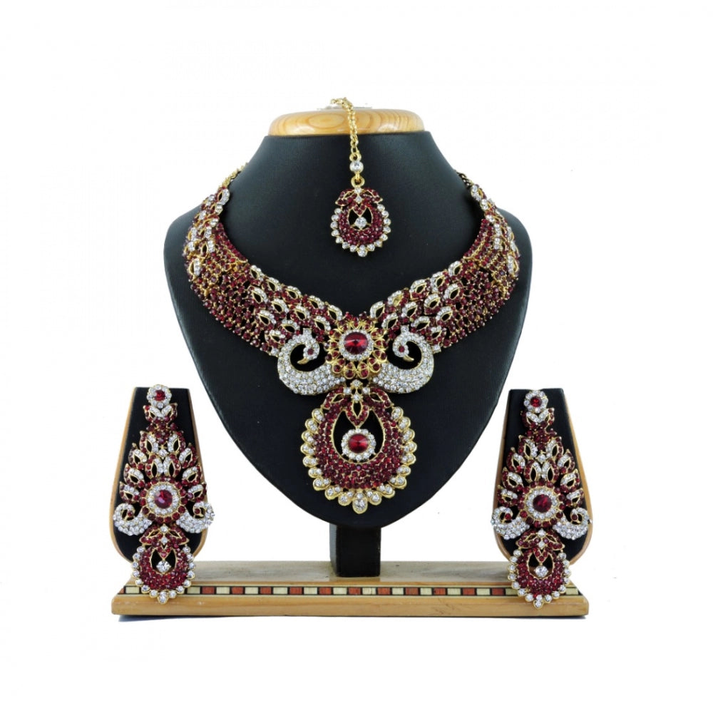 Generic Women's Alloy Necklace set (Maroon) - Noble Nook