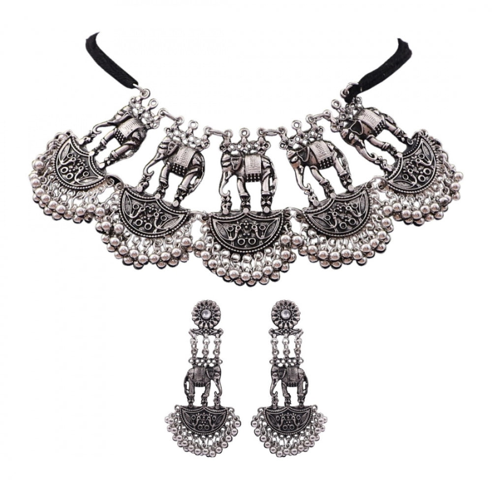 Generic Silver Antique German Oxidized Silver Plated Jewellery Set For Women - Noble Nook