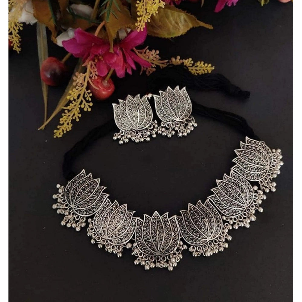 Generic Antique Silver Oxidised Tribal Afghani Necklace With Earrings Set For Women - Noble Nook