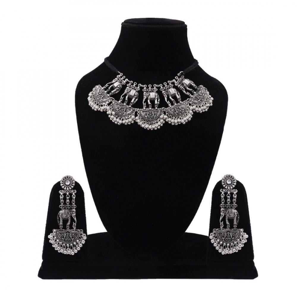 Generic Silver Antique German Oxidized Silver Plated Jewellery Set For Women - Noble Nook