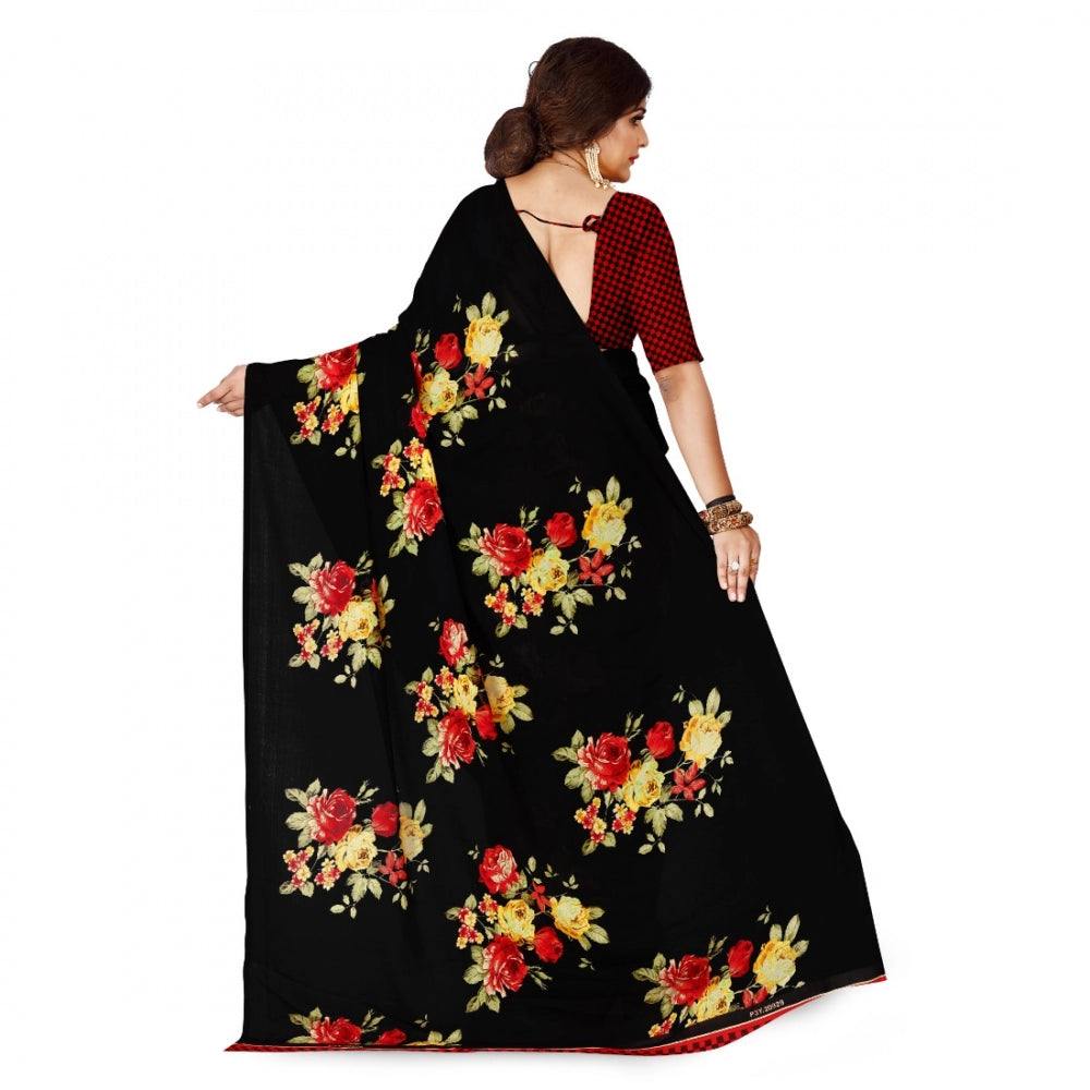 Generic Women's Faux Georgette Saree With Blouse (Black, 5-6Mtrs) - Noble Nook