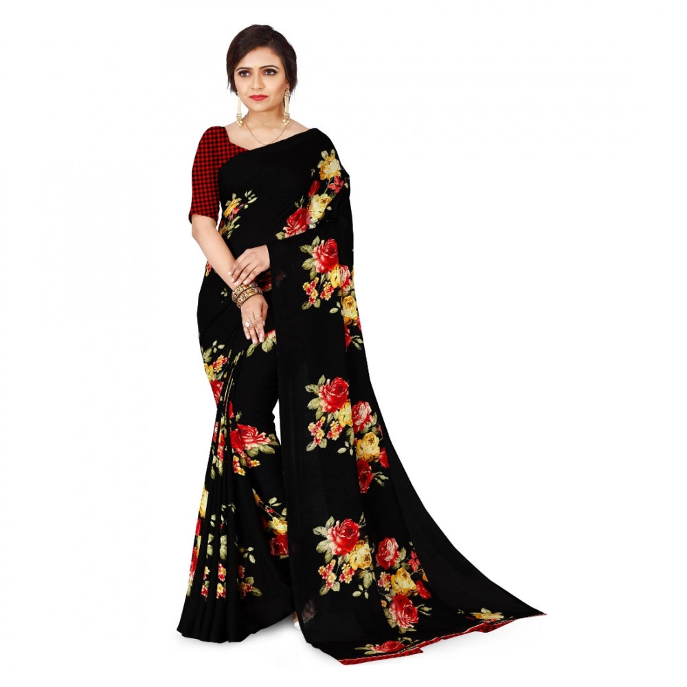 Generic Women's Faux Georgette Saree With Blouse (Black, 5-6Mtrs) - Noble Nook