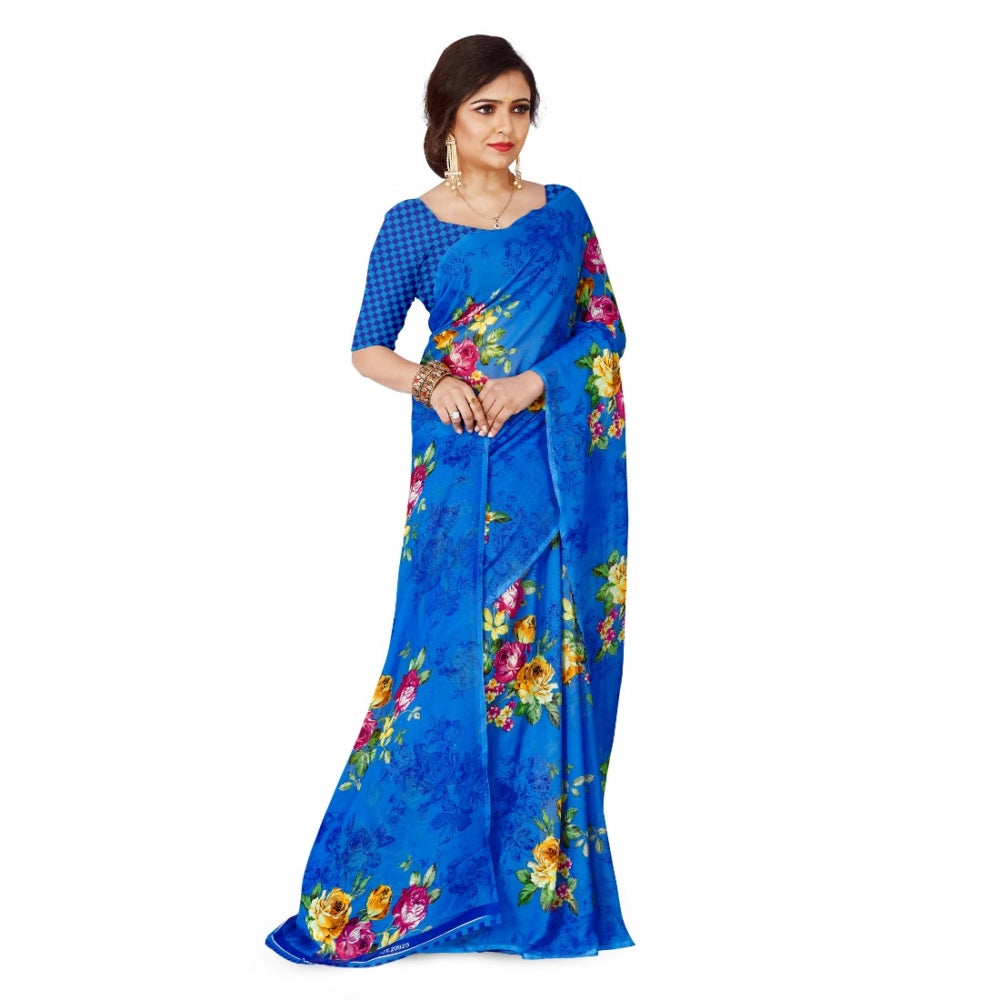 Generic Women's Faux Georgette Saree With Blouse (Blue, 5-6Mtrs) - Noble Nook