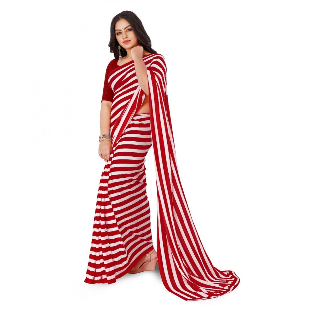 Generic Women's Faux Georgette Saree With Blouse (Red, 5-6Mtrs) - Noble Nook