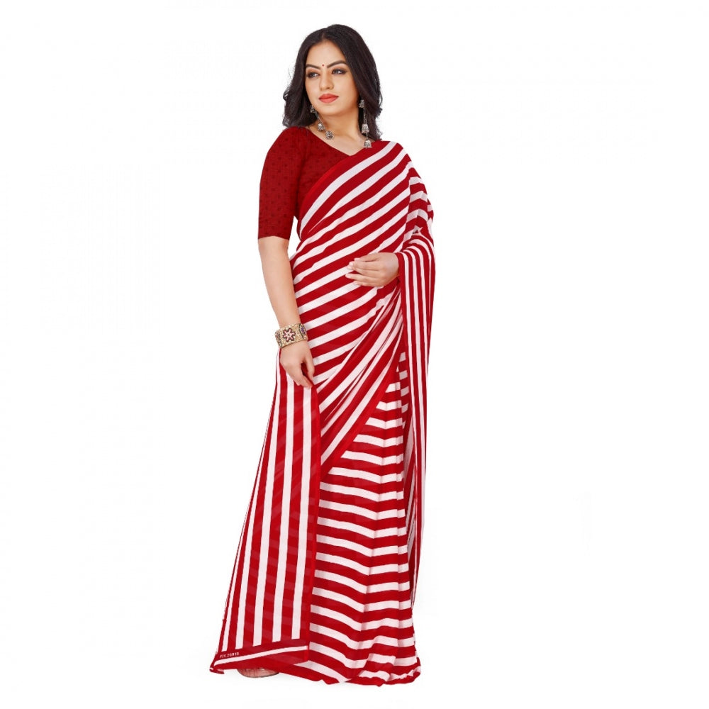 Generic Women's Faux Georgette Saree With Blouse (Red, 5-6Mtrs) - Noble Nook