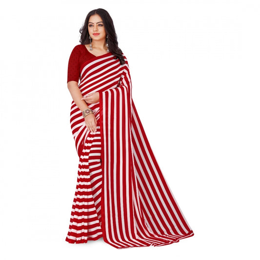 Generic Women's Faux Georgette Saree With Blouse (Red, 5-6Mtrs) - Noble Nook