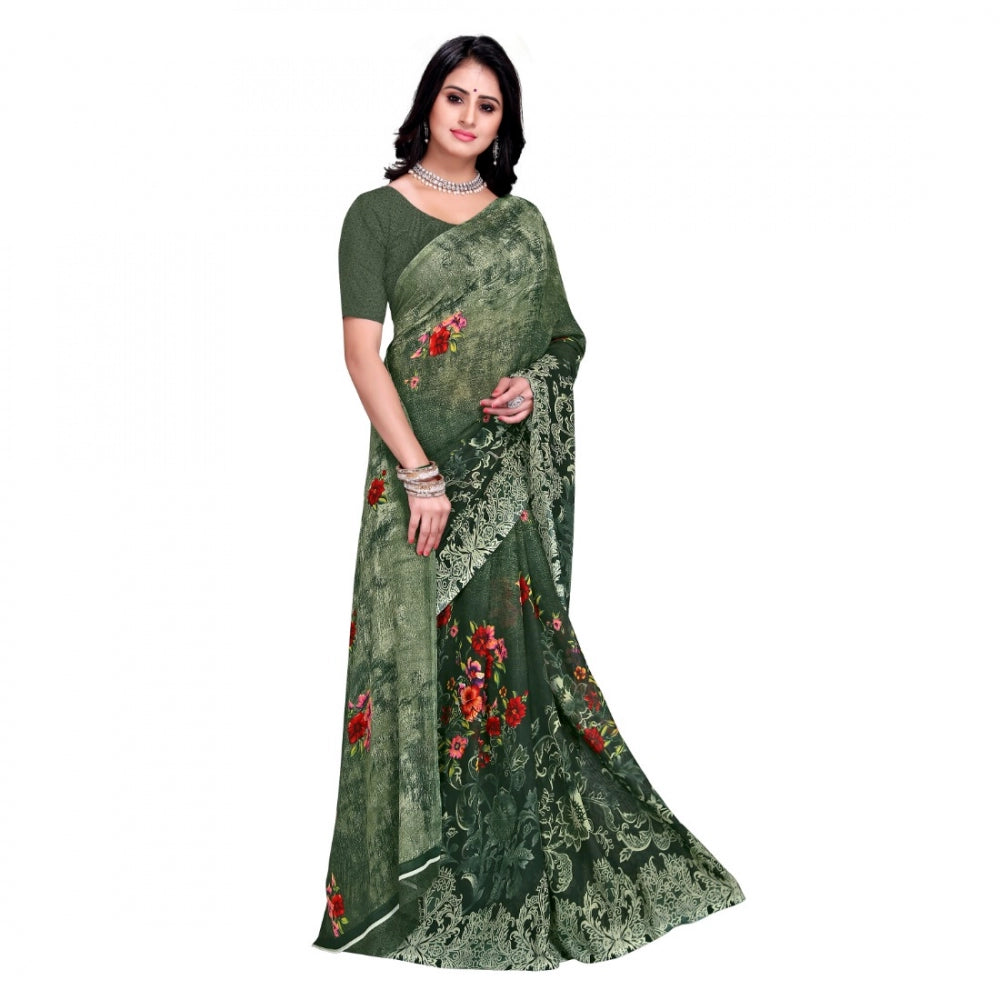 Generic Women's Faux Georgette Saree With Blouse (Green, 5-6Mtrs) - Noble Nook