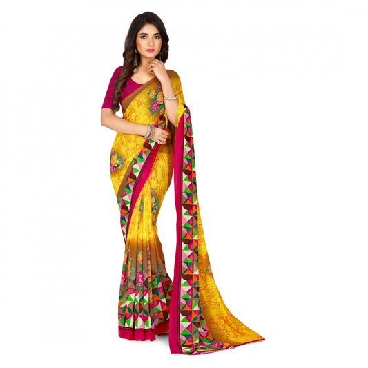 Generic Women's Faux Georgette Saree With Blouse (Yellow, 5-6Mtrs) - Noble Nook