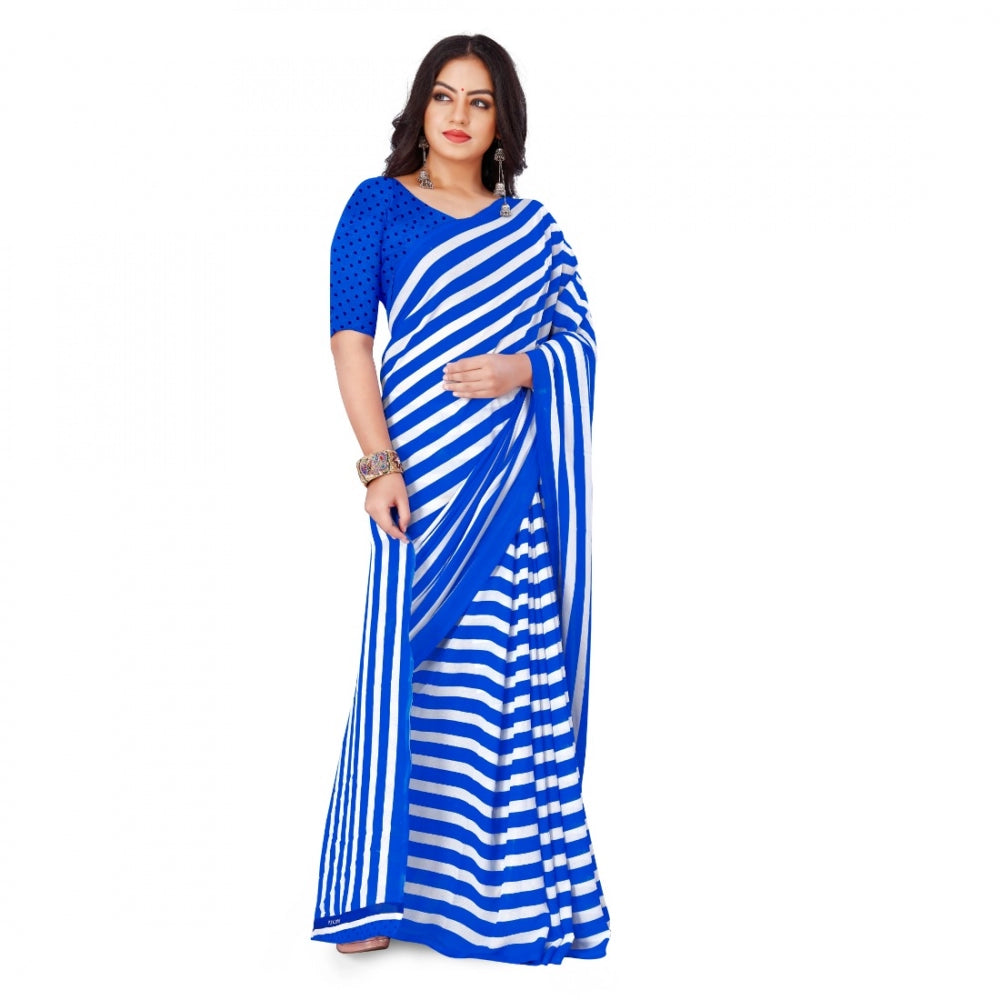 Generic Women's Faux Georgette Saree With Blouse (Blue, 5-6Mtrs) - Noble Nook