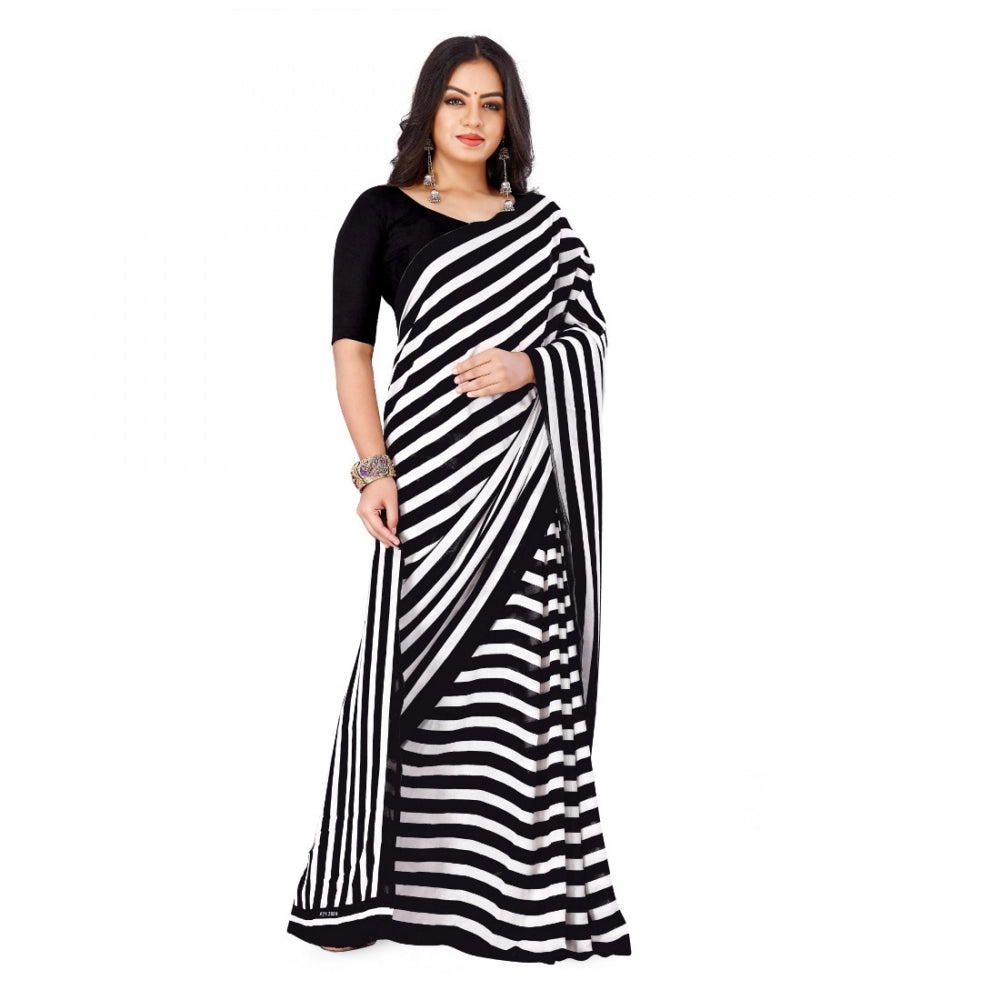 Generic Women's Faux Georgette Saree With Blouse (Black, 5-6Mtrs) - Noble Nook