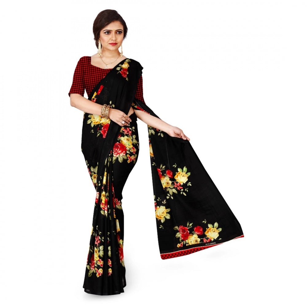 Generic Women's Faux Georgette Saree With Blouse (Black, 5-6Mtrs) - Noble Nook