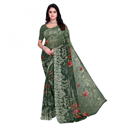 Generic Women's Faux Georgette Saree With Blouse (Green, 5-6Mtrs) - Noble Nook