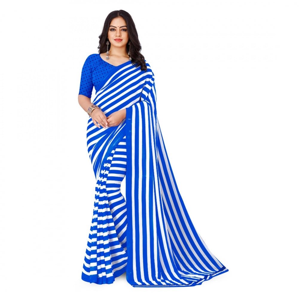 Generic Women's Faux Georgette Saree With Blouse (Blue, 5-6Mtrs) - Noble Nook