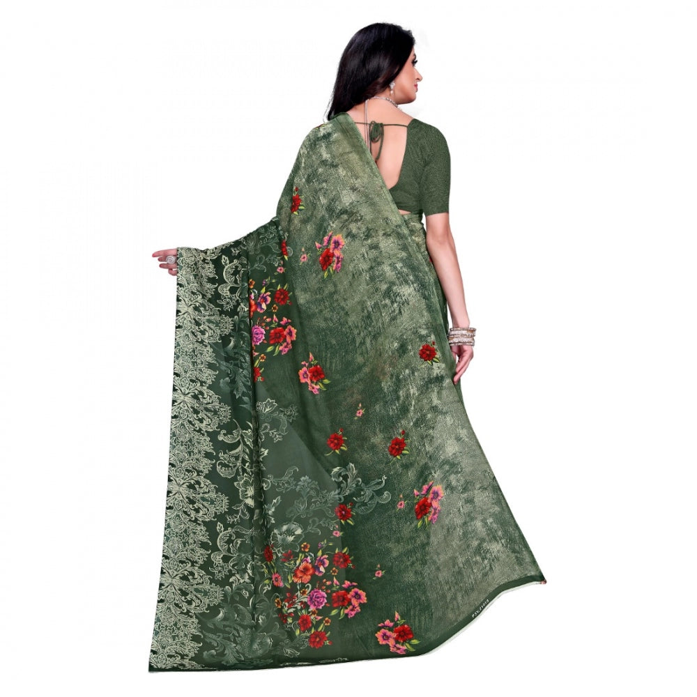 Generic Women's Faux Georgette Saree With Blouse (Green, 5-6Mtrs) - Noble Nook