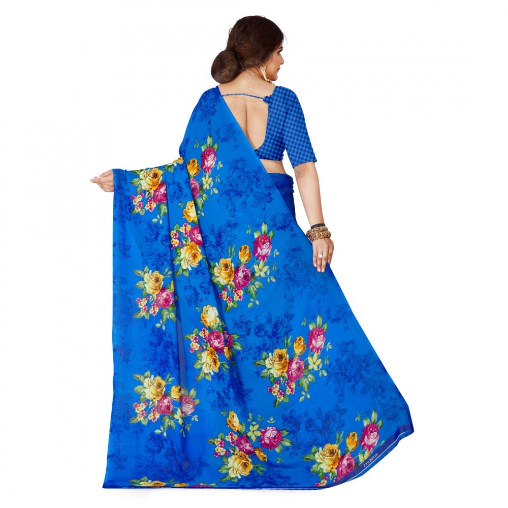 Generic Women's Faux Georgette Saree With Blouse (Blue, 5-6Mtrs) - Noble Nook