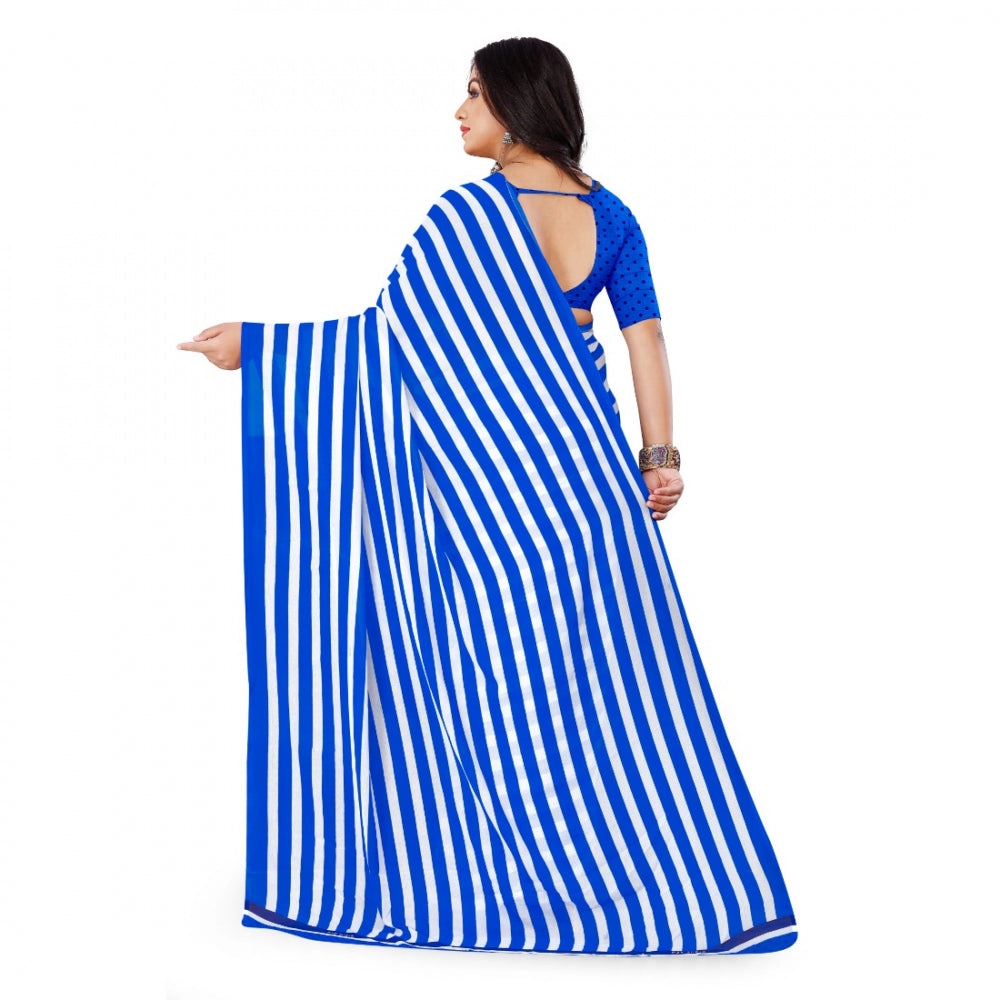 Generic Women's Faux Georgette Saree With Blouse (Blue, 5-6Mtrs) - Noble Nook