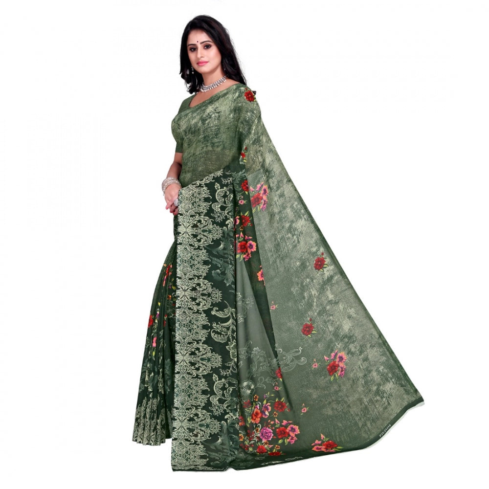 Generic Women's Faux Georgette Saree With Blouse (Green, 5-6Mtrs) - Noble Nook