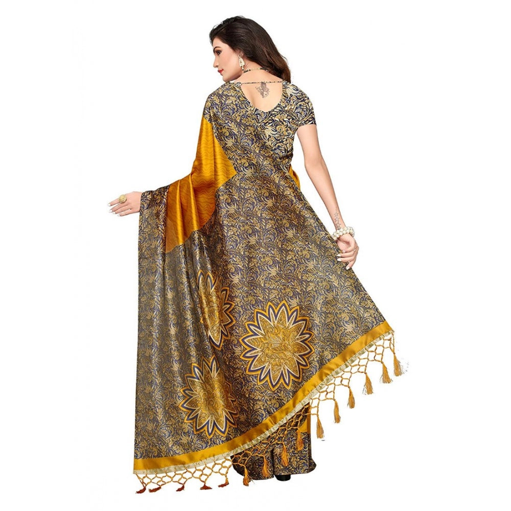 Generic Women's Art Silk Saree With Blouse (Yellow, 5-6mtrs) - Noble Nook