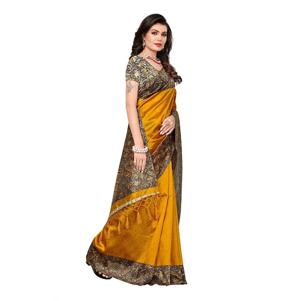 Generic Women's Art Silk Saree With Blouse (Yellow, 5-6mtrs) - Noble Nook