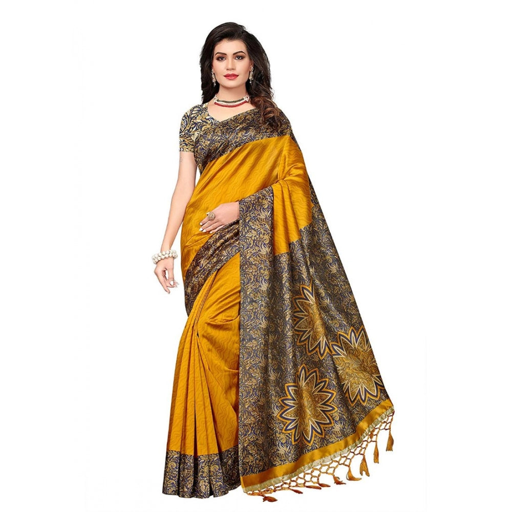 Generic Women's Art Silk Saree With Blouse (Yellow, 5-6mtrs) - Noble Nook